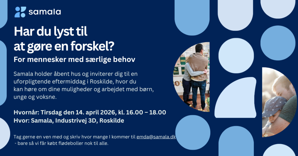 Flyer med tekst om åbent hus hos Samala